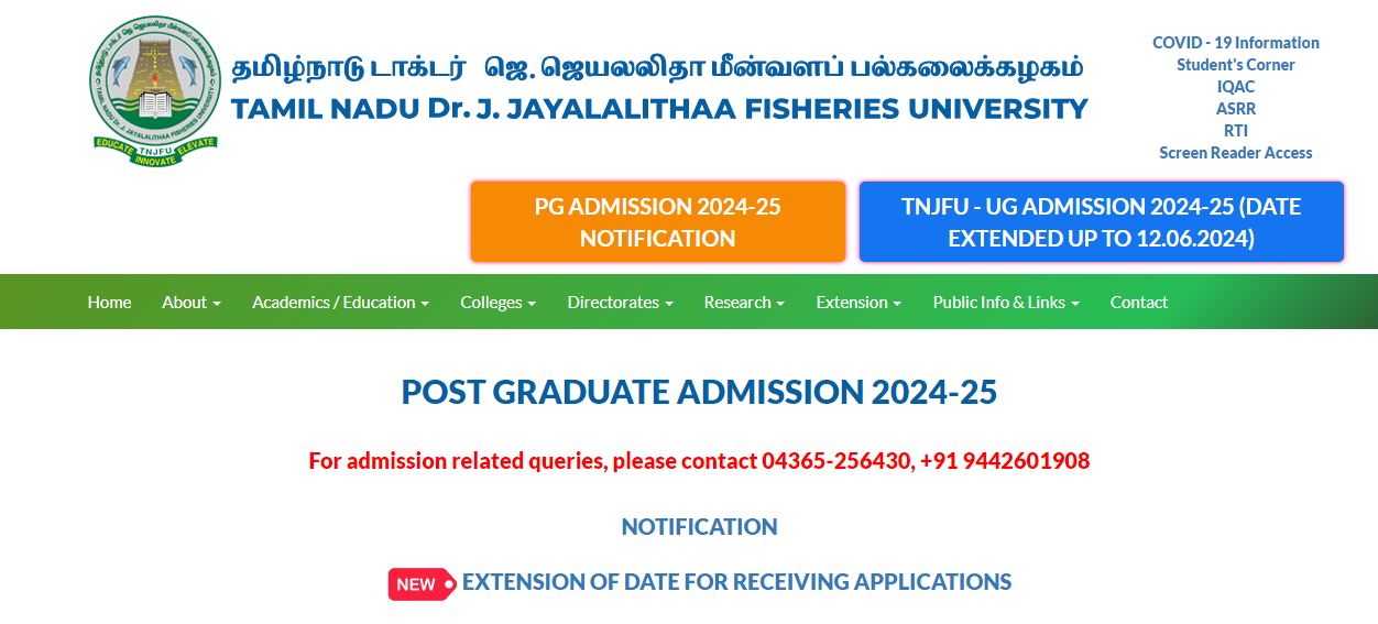 TNJFU PG Admission 2024-2025 - Check Last Date to Apply Here!!